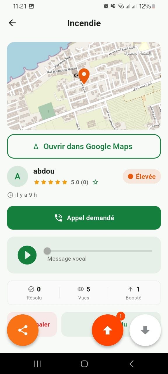 A Sinyali report: the exact spot on a map, the reporter's rating, a voice note and a call-back request.